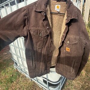Carhartt Men's Dark Brown Field Jacket with Sherpa Lining